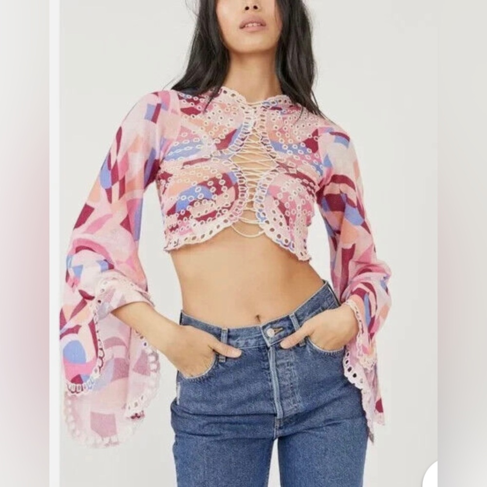 Free People Eyes On You Cropped Top With Bell Sleeves
